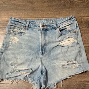 American Eagle Outfitters Women's Distressed Jean Shorts - Blue Mom Jean
